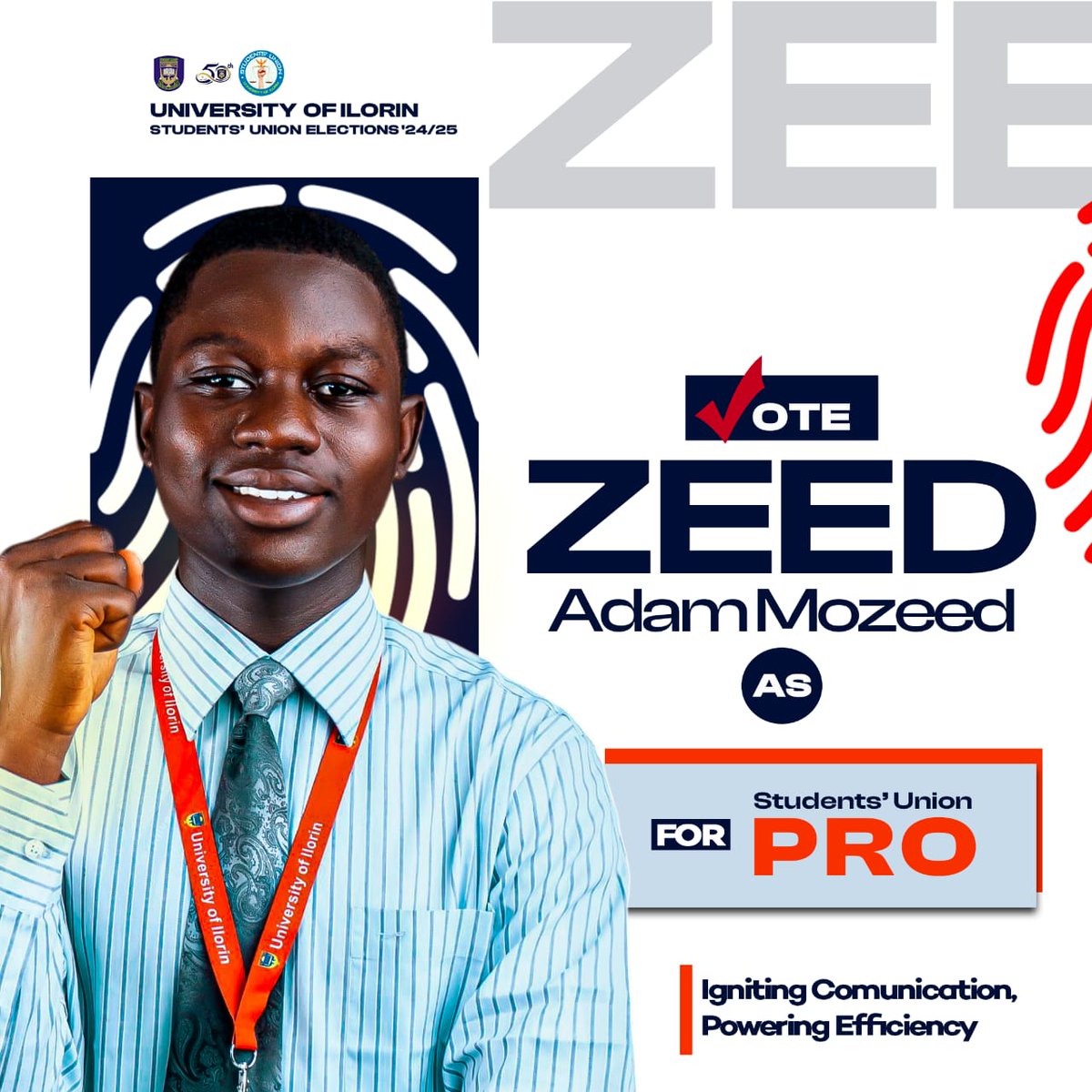 TheAdamMozeed's tweet photo. Efficient Unilorites, over the past few days, I have consistently shown my competence for the office of the Public Relations Officer of our Union. As we gear up for the elections on Wednesday, let us #ELECTEXPERIENCE and vote #ZEED4SUPRO. I am capable, ready and willing to serve! https://t.co/F3SOp4gJzk