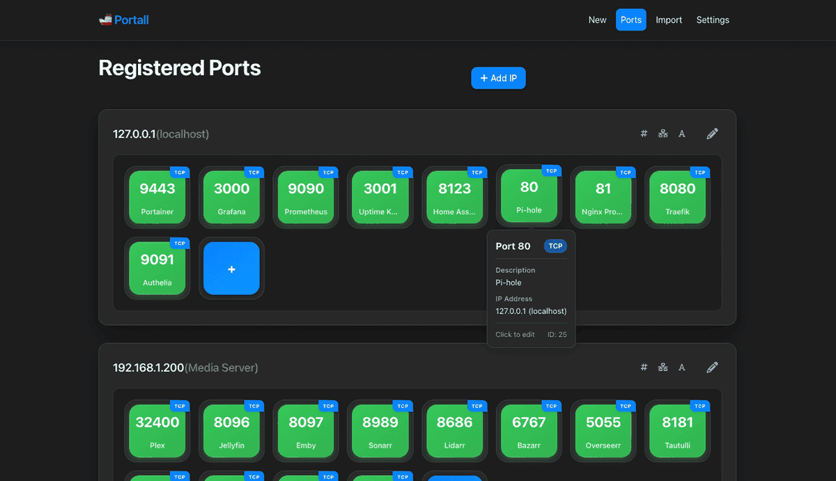 Portall 是一个端口管理系统，提供了一个直观的网页界面，用于生成、跟踪和组织多个主机上的端口和服务。适合需要集中管理多台主机端口和服务的开发运维人员，简化端口分配和配置的流程，提高管理效率。

🚢 github.com/need4swede/Por…