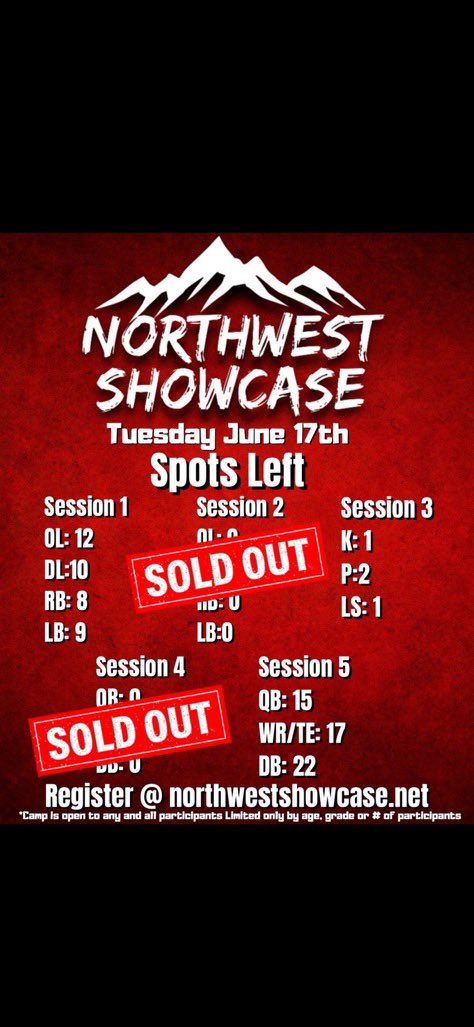 Talon Sosky (@ta1onsosky) on Twitter photo I will be competing at <a href="/THENWSHOWCASE/">Northwest Showcase</a> tomorrow in Session 4! Excited to show what I can do.
<a href="/JordanJ_/">Jordan Johnson</a> <a href="/BrandonHuffman/">Brandon Huffman</a> <a href="/cfry_05/">Colin Fry</a> <a href="/J_Menage3/">Jake Menage</a> <a href="/RossDoug21/">Ross Douglas Sr.</a> <a href="/CoachJackSmith/">Jack Smith</a> @marcanderson_ <a href="/CoachCBrink/">Casey Brink</a> <a href="/CoachFendall/">Neil Fendall - Father, Husband, Coach</a> <a href="/CoachTFord/">Thomas Ford Jr</a> <a href="/B12PFootball/">Big12Performance</a> I will be competing at <a href="/THENWSHOWCASE/">Northwest Showcase</a> tomorrow in Session 4! Excited to show what I can do.
<a href="/JordanJ_/">Jordan Johnson</a> <a href="/BrandonHuffman/">Brandon Huffman</a> <a href="/cfry_05/">Colin Fry</a> <a href="/J_Menage3/">Jake Menage</a> <a href="/RossDoug21/">Ross Douglas Sr.</a> <a href="/CoachJackSmith/">Jack Smith</a> @marcanderson_ <a href="/CoachCBrink/">Casey Brink</a> <a href="/CoachFendall/">Neil Fendall - Father, Husband, Coach</a> <a href="/CoachTFord/">Thomas Ford Jr</a> <a href="/B12PFootball/">Big12Performance</a>