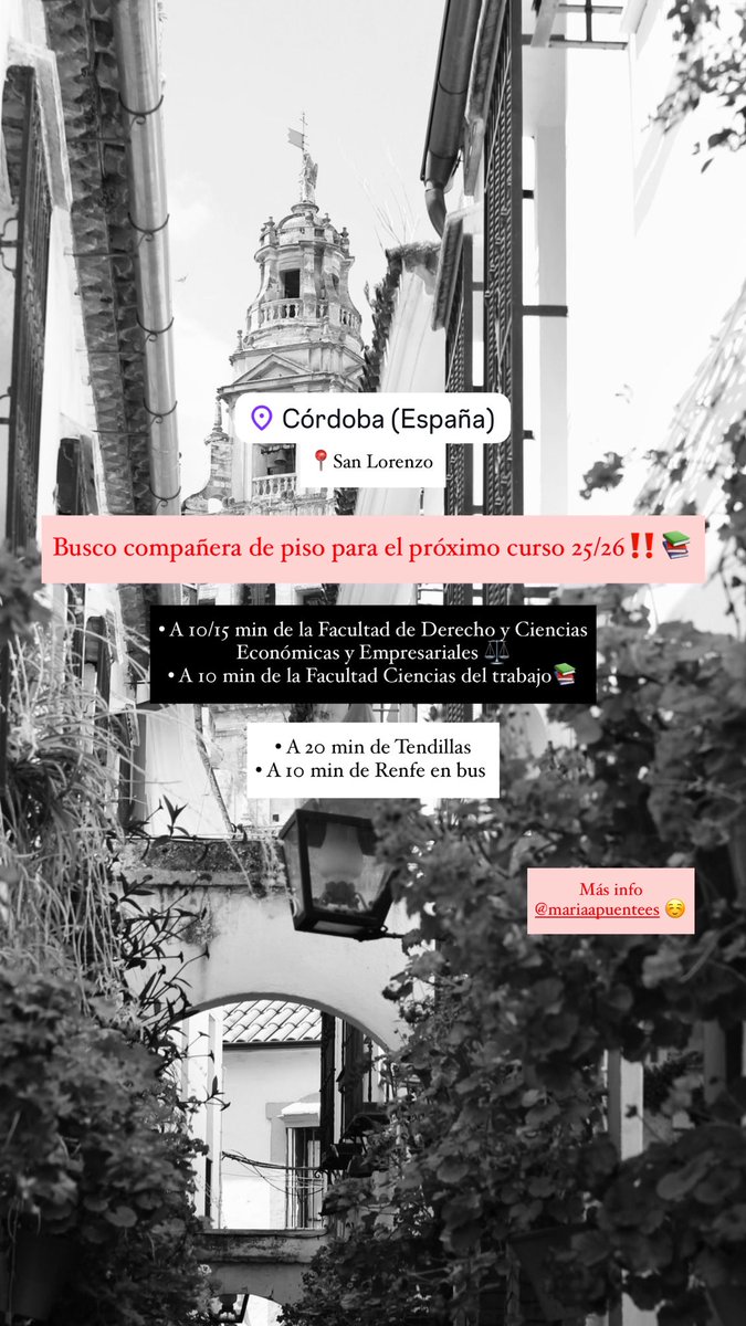 Mariaapuentees's tweet photo. #cordoba #buscopisosuco #pisoscordoba #queydondeestudiar2025 #QueYdondeEstudiar #Estudiantes https://t.co/vASiGRqkJO