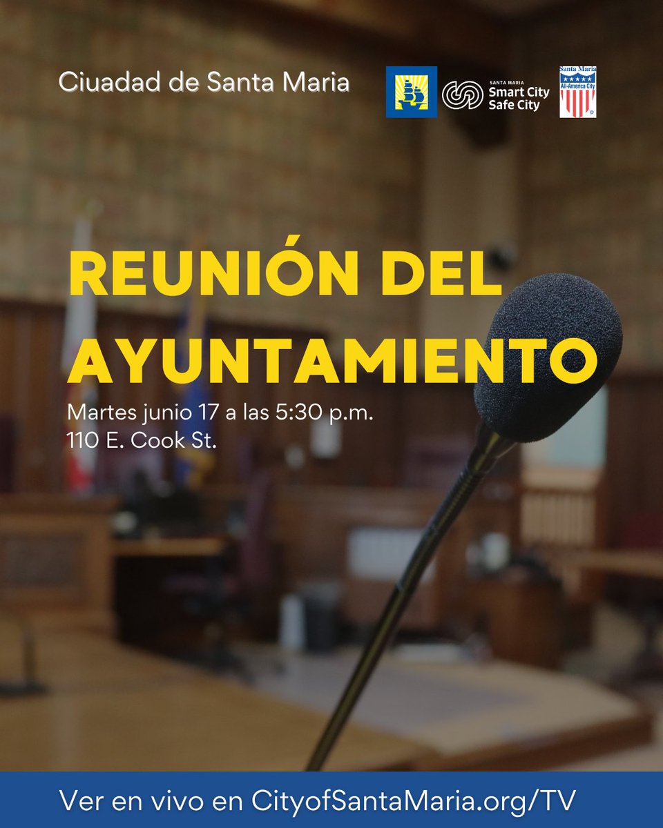 City_SantaMaria's tweet image. ⏰Starts at 5:30 p.m.
🧏🏻♀️Closed captions available in Spanish and English 💬
📺 Watch live meeting at CityofSantaMaria.org/TV
Empieza a las 5:30 p.m.
Vea la reunión en vivo en
Subtítulos disponibles en español e inglés 💬