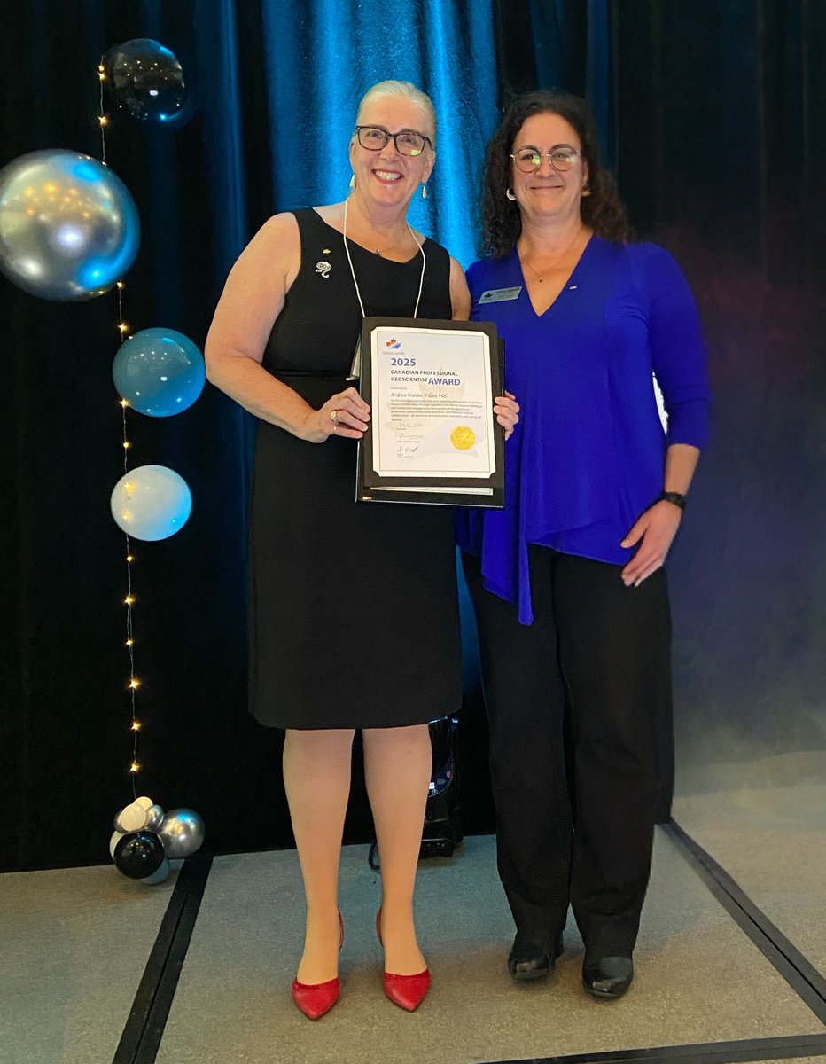Congratulations to Andrea Waldie, P.Geo., FGC, on receiving the 2025 Canadian Professional Geoscientist Award from Geoscientists Canada! President Vaillancourt, P.Geo., FGC presented the award at PGO's 25th Anniversary celebration in Toronto. Learn more: tinyurl.com/58n3h9v3
