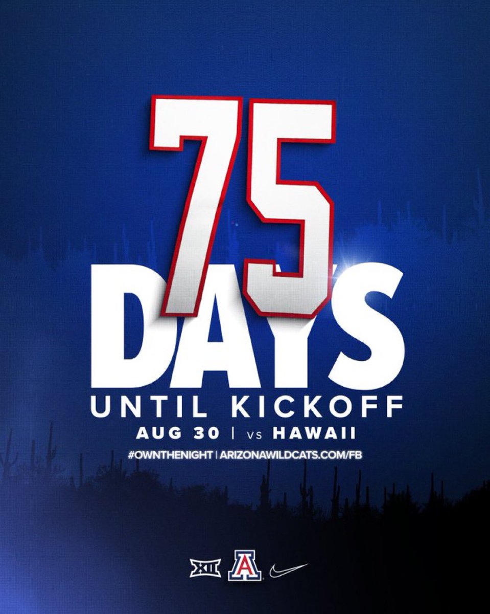 AZAthleticsEsp's tweet photo. ⏳🏈 ¡Faltan 75 días para la patada de salida de @ArizonaFBall !

¡Prepárense! 🔥
#BearDown #Wildcats #KickoffCountdown https://t.co/TY9LOds05x