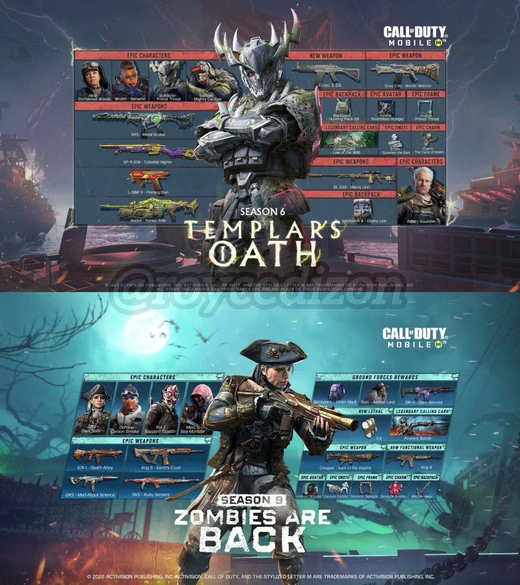 roycedizon316's tweet photo. TWO RETURNING BP ARE EXPECTED TO BE ADDED ON SEASON 6 2025 BP VAULT
 
🟣SEASON 6 2023 TEMPLAR'S OATH
🟣SEASON 9 2022 ZOMBIES ARE BACK

THANKS TO ZORO CODM FOR INFO

#CoDMobile #CoDM #CallofDutyMobile #CODMobile #CODMTayo  #CODMMUNITY #Season62025 https://t.co/ByLlZys5Co