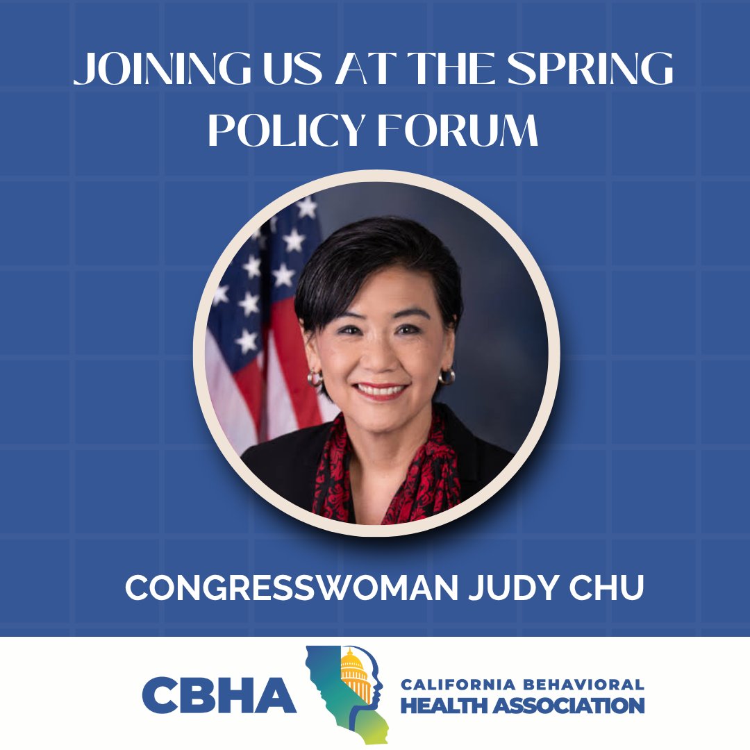 🎉 We’re thrilled to announce that  Congresswoman Judy Chu (<a href="/RepJudyChu/">Judy Chu</a>) will join CBHA at our 2025 Spring Policy Forum this week! As a psychologist and advocate for Californians, we look forward to hearing her reflections and encouragement. 

We hope to see you there! #CBHA