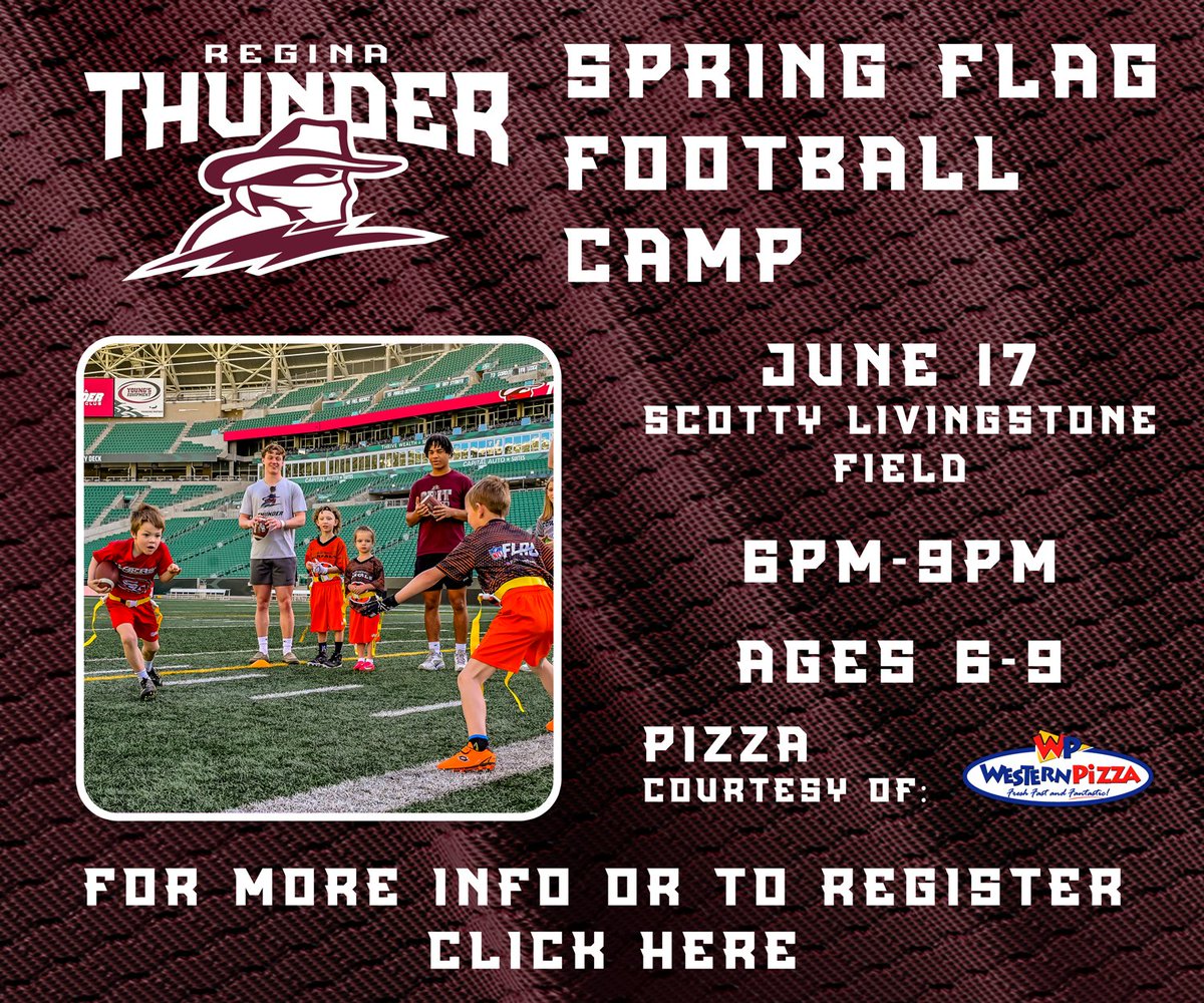 reginathunder's tweet image. TOMORROW NIGHT!
Calling all Flag Football athletes ages 6-9!!
Regina Thunder Flag Football Camp June 17
For more information or to register click below.
loom.ly/RRUQd1U
