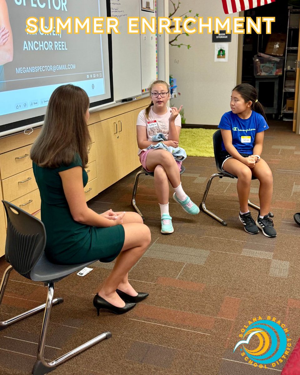 SolanaBeachSD's tweet image. SBSD summer enrichment students are learning the art of storytelling, podcasting, video production, and graphic design. Megan Spector, a former SBSD student &amp;amp; now a news reporter/anchor for KVOA in Tucson, brought real-world insight to the classroom! 

#SBSD #SummerEnrichment
