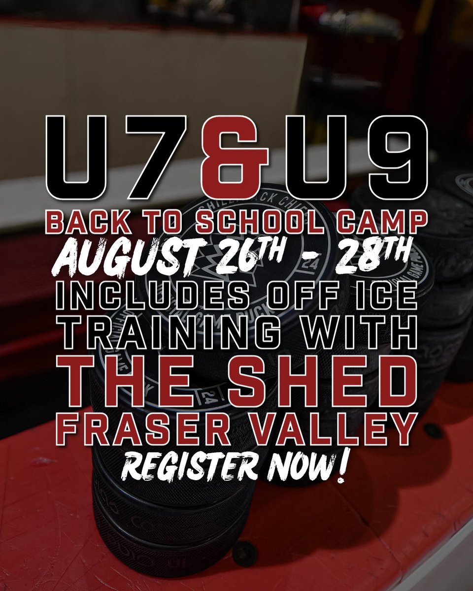 Get ready for the school year and the upcoming hockey season by sharpening your skills with the Chiefs!

REGISTRATION FOR OUR U7 &amp; U9 BACK-TO-SCHOOL CAMP IS NOW OPEN!

FIND MORE INFO AND REGISTER TODAY:
chilliwackhockeyacademy.com/service-page/c…
