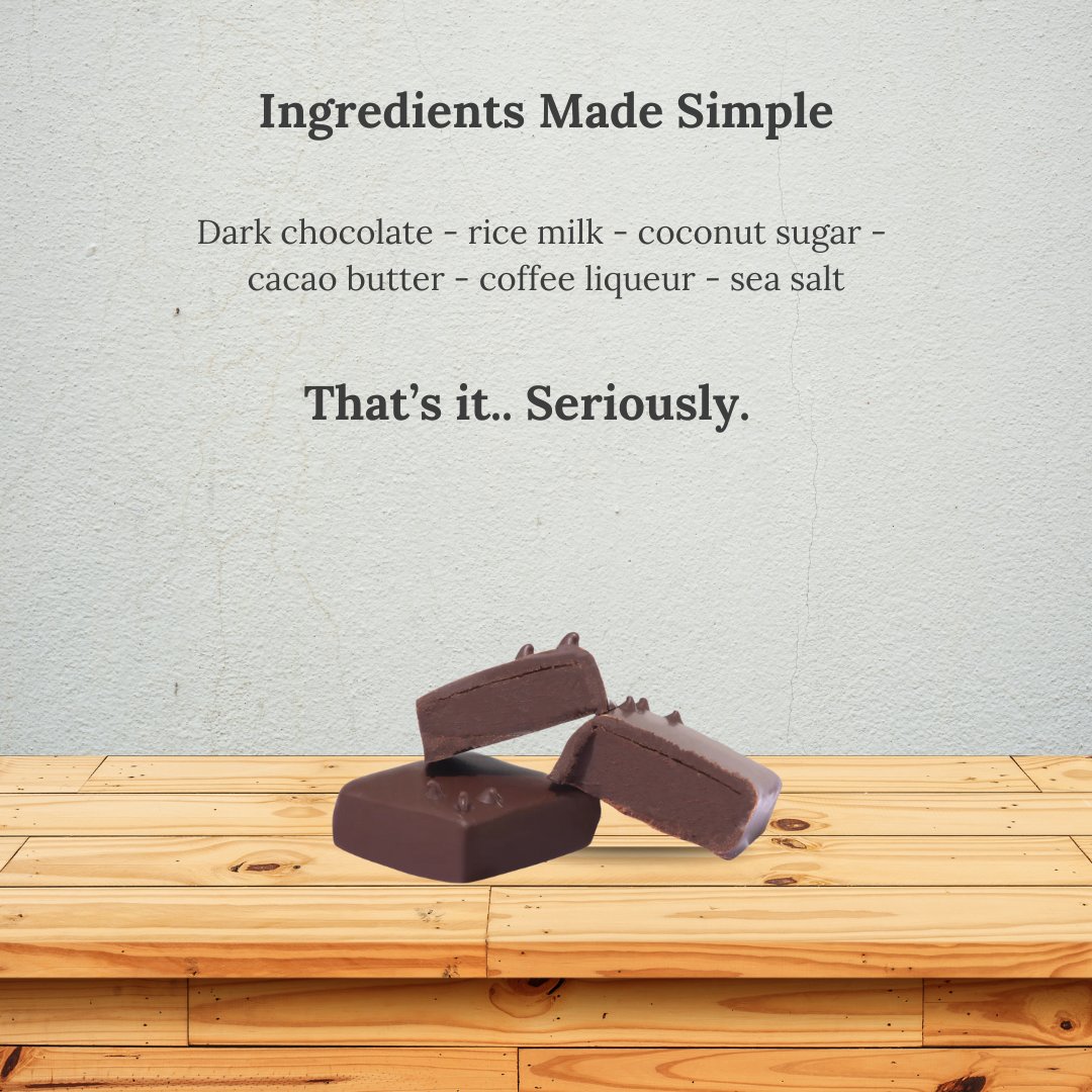 Never any fillers. Never any preservatives. Simple, quality ingredients. 

#VeganChocolate #PlantBased