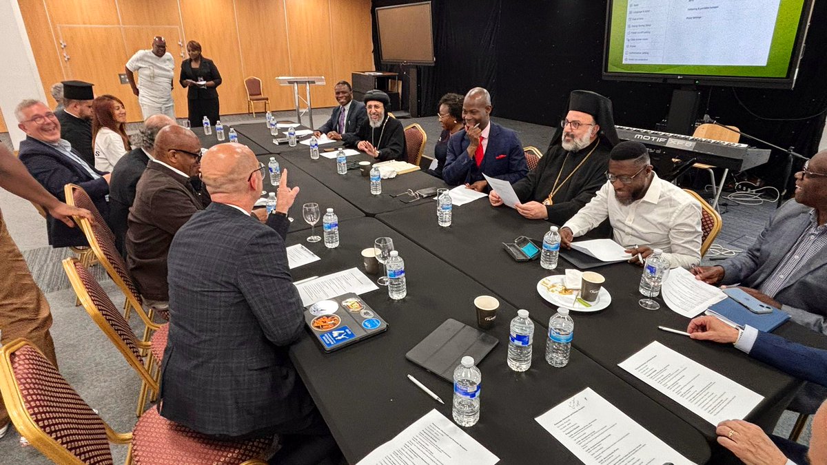 BishopAngaelos's tweet photo. A productive evening of engagement between Orthodox and Pentecostal Church leaders and representatives organised by @ChurchesEngland at @RCCGEurope, discussing the impact of and upon diaspora and migrant church communities in their newly adopted settings. 

Sincere thanks to my dear brother and friend, Bishop @_MikeRoyal, and his team for carrying on this worthwhile initiative, started ten years ago at @CopticCentreUK.

A joy to be accompanied by our own @FrLambros22911.