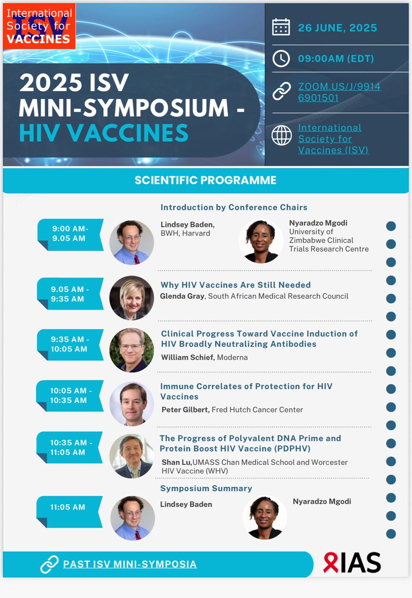 2025 ISV MINI-SYMPOSIUM - HIV VACCINES
📅 Date: Thursday, June 26th
🔗 Zoom Link: zoom.us/j/99146901501
✅ Free, no registration required