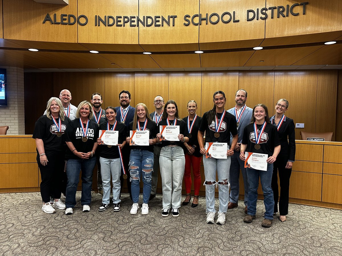 Thank you to the Aledo ISD Board of Trustees for recognizing our State Bronze Medalist Ladycat Softball program tonight at the board meeting! We love celebrating these ladies as often as we can! 🥎🧡🖤 

#ladycatsoftball #allinaledo #growinggreatness