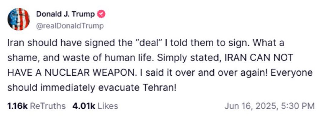 stiwari1510's tweet image. #BREAKING: Trump’s Tweet Effect❗️

🚨Massive Millions are fleeing Tehran after Trump&apos;s evacuation order for the entire city

#Tehran #IranUnderAttack #Iran #IranIsrael #IranIsraelConflict #Israel #IsraelIranConflict