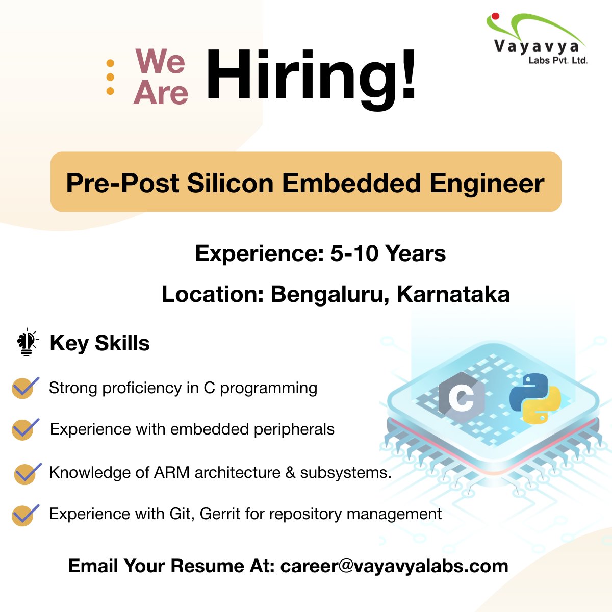 vayavya's tweet image. This role offers an opportunity to contribute to silicon that goes into millions of devices globally—and to grow alongside top semiconductor minds.
👉 Apply now or tag someone who might be the perfect fit: vayavyalabs.com/current_openin…
#EmbeddedEngineering #SoCValidation