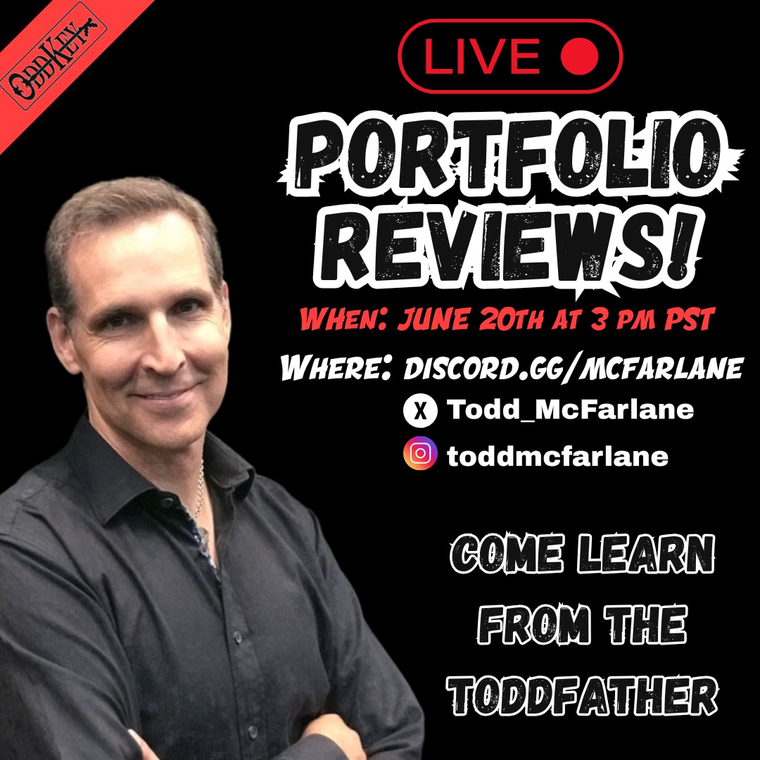 LIVE PORTFOLIO REVIEW this FRIDAY at 3PM PST!🖊️
I’ll be reviewing fan work, and you can watch it right here or on Instagram.
Want to share your portfolio LIVE? Join the Discord: discord.gg/MCFARLANE

TODD.

#spawn #art #OddKey #OddKeyNFT <a href="/McFarlaneComics/">McFarlane Comics Official</a> <a href="/ImageComics/">Image Comics</a>