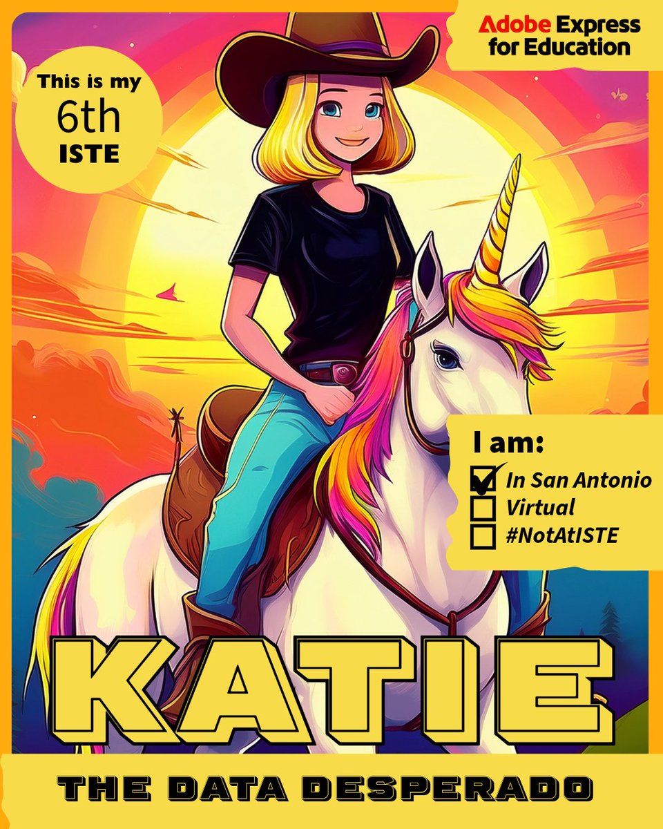 Im so excited about #ISTELive!  #AdobeEduCreative 

Come join the fun--remix your own graphic here: adobe.ly/ISTE25Remix #AdobeEduCreative