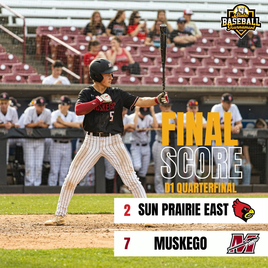 Muskego takes down Sun Prairie East in a 7-2 victory🔥

The Warriors will take on Hartford Union Orioles in the D1 Semifinals on Wednesday, June 18 time at approx. 5 pm⚾️ #wiaabase