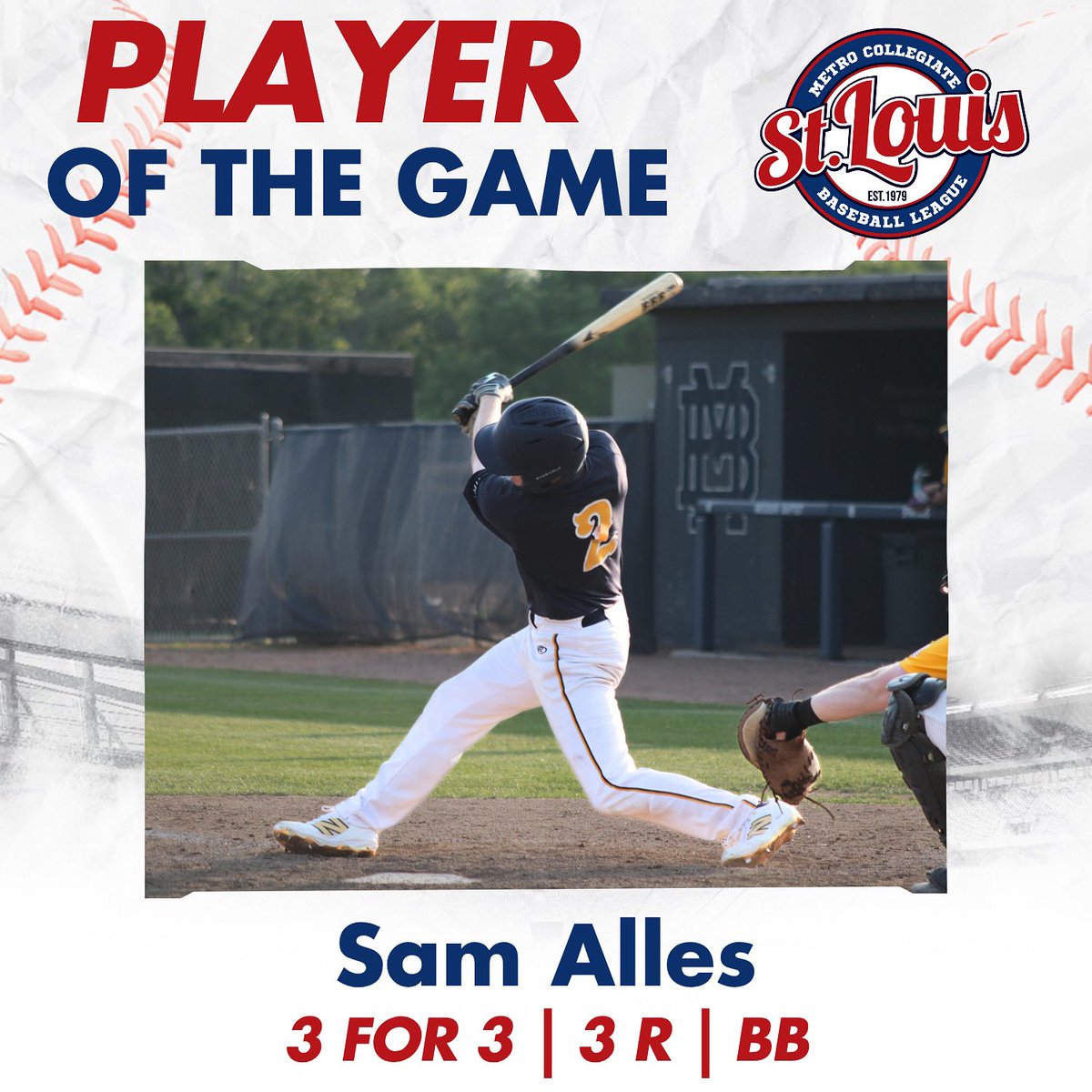 Sophomore outfielder Sam Alles(Westminster College) is your player of the game!⚾️