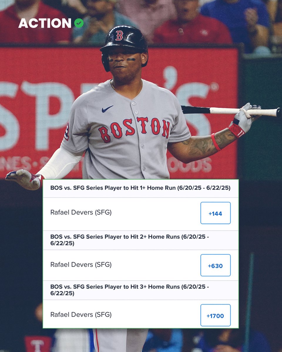 Action Network (@actionnetworkhq) on Twitter photo 😡 INSTANT REVENGE FOR RAFAEL DEVERS?
✍️ You can bet <a href="/FDSportsbook/">FanDuel Sportsbook</a> whether Rafael Devers has 1+, 2+ or 3+ homers in this week's Red Sox vs Giants series 😡 INSTANT REVENGE FOR RAFAEL DEVERS?
✍️ You can bet <a href="/FDSportsbook/">FanDuel Sportsbook</a> whether Rafael Devers has 1+, 2+ or 3+ homers in this week's Red Sox vs Giants series