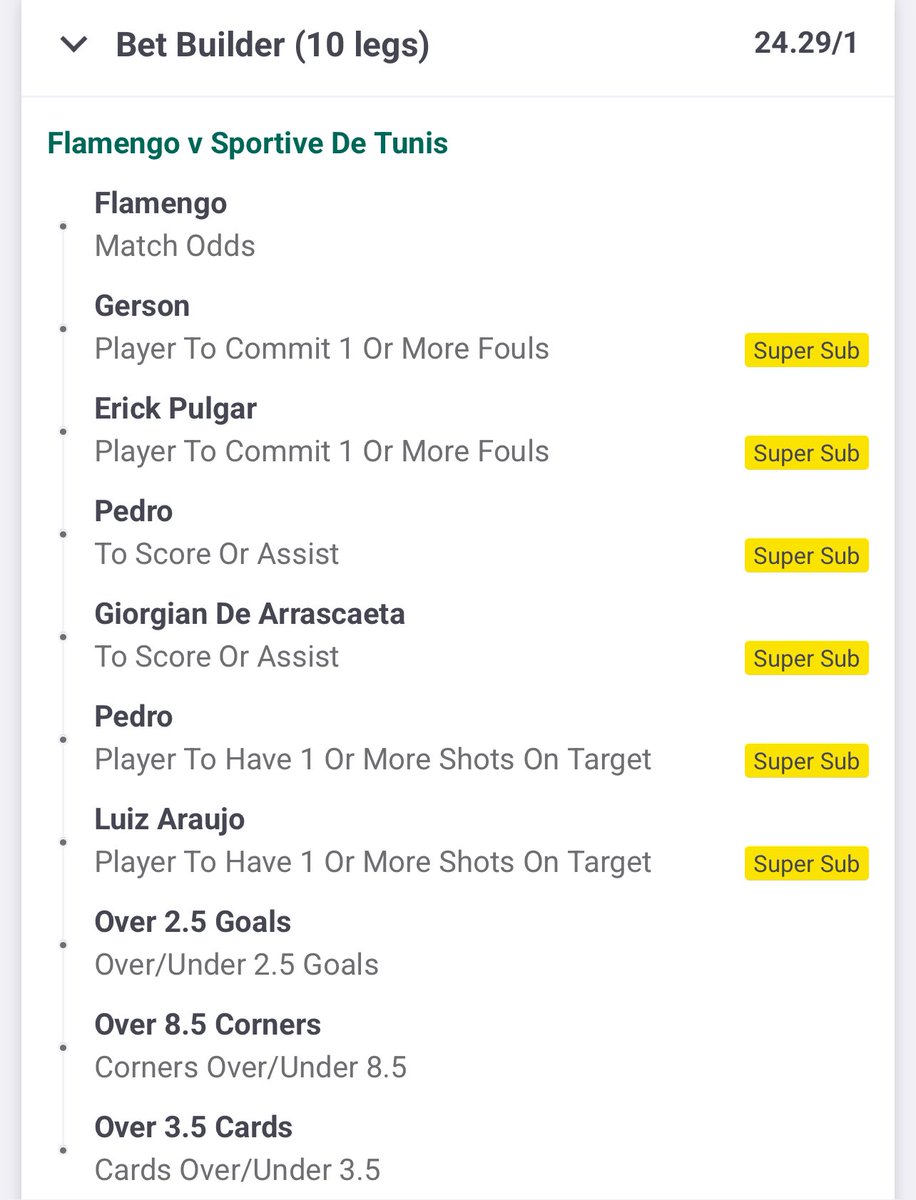 Flamengo RJ vs Esperance Tunis Bet Builder

@ 25.29 odds

❤️this tweet if you back it!