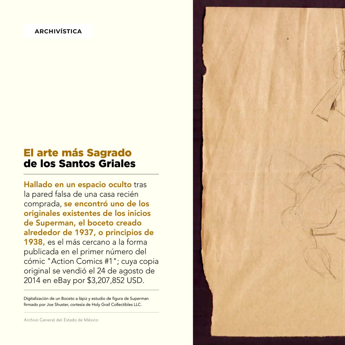agem_mex's tweet photo. Con motivo del #Aniversario de la creación de @Superman, te compartimos un #boceto de #Shuster, sometido a un estudio para corroborar su autenticidad y fecha de creación, que incluía, postura, escudo, traje, capa, botas e inclusive tipo de papel en el que fue elaborado.
#AGEMÉX https://t.co/3OwEiUrma6