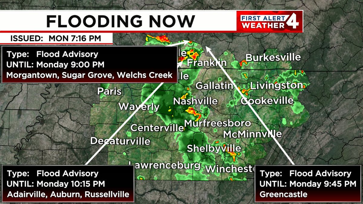 FLOODING IS OCCURRING.  Turn around, don't drown!  In the event of rising water, seek higher ground immediately.  Tune to WSMV4 for the latest on this dangerous situation. #FirstAlert