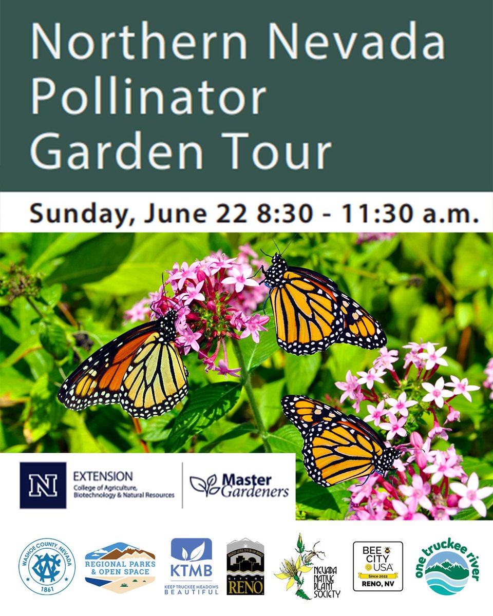 Don’t miss the Northern Nevada Pollinator Garden Tour on June 22 beginning at 8:30a! This will take you on a journey through some of the public pollinator demonstration gardens in Reno.

Learn more and register: eventbrite.com/e/northern-nev…