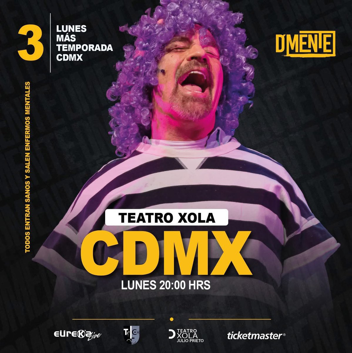 Entramos a la recta final de la temporada en la CDMX.
Si aún no has visto D' mente ven al Teatro Xola, te aseguro pasaremos un rato muy divertido platicando de la mente y esos trastornos de los cuales casi nadie se salva. Pero estoy seguro que tu si... ¿o no?