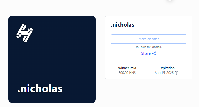 NickWil23499376's tweet image. Thanks for the sale today $HNS person?🙏

I was fluffing around and missed .nick/ when it came up in Feb   .nicholas/ is fine too. 
Mostly I use .rattus/ but your real name is your real name😀
@Shake_Station  @NamebaseHQ  #Handshake