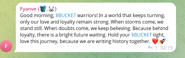 People claim Memecoin Cults everyhwere.
But nah bro. 

THIS is a cult. 🐻‍❄️🪣

THIS is how our BUCKETEERS say GM in chat.
Do you understand?

Higher mfers.