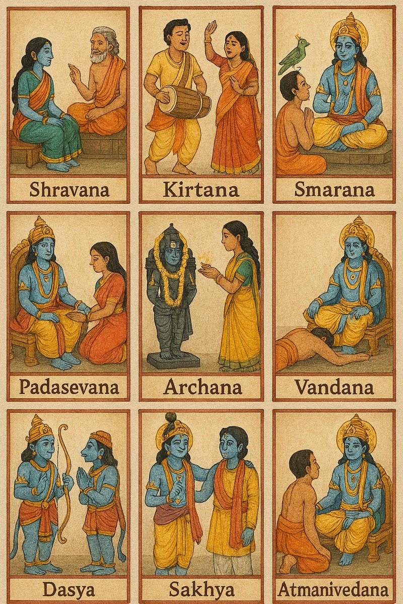 9 Forms of Bhakti 

Bhakti means to serve Bhagwan unconditionally. In Srimad Bhagavatam, Prahlada tells his father 9 forms of Bhakti or Navadha Bhakti