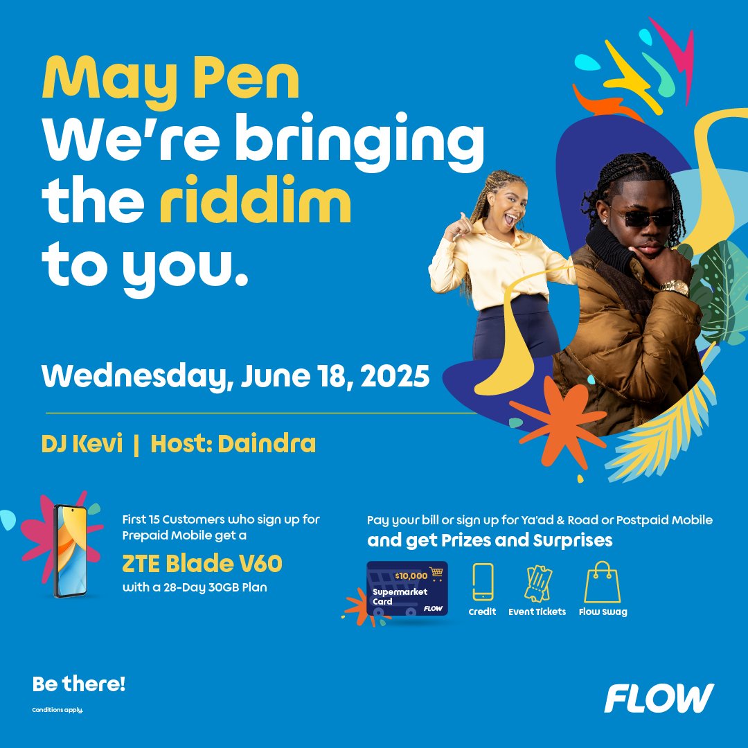 We’re bringing the Riddim to May Pen this Wednesday!
Spin the wheel, vibe to DJ Kevi, and walk away with prizes, surprises and sweet deals! Faawud to our store on June 18 from 10 AM to 2 PM. #KeepTheRiddimFlowing