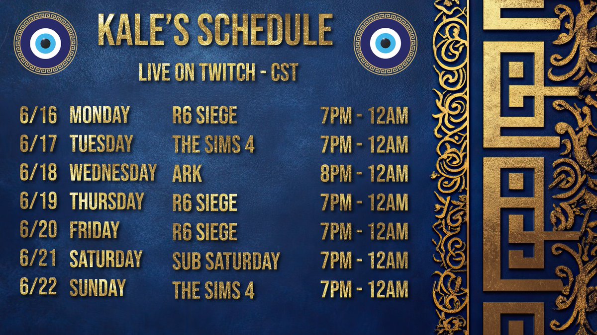 OptimusKale's tweet photo. Here is my schedule for this week!! Sub Saturday is something I am going to try out. We will be choosing a game every Saturday and I will play with twitch subs!! https://t.co/vQGToL1eP3
