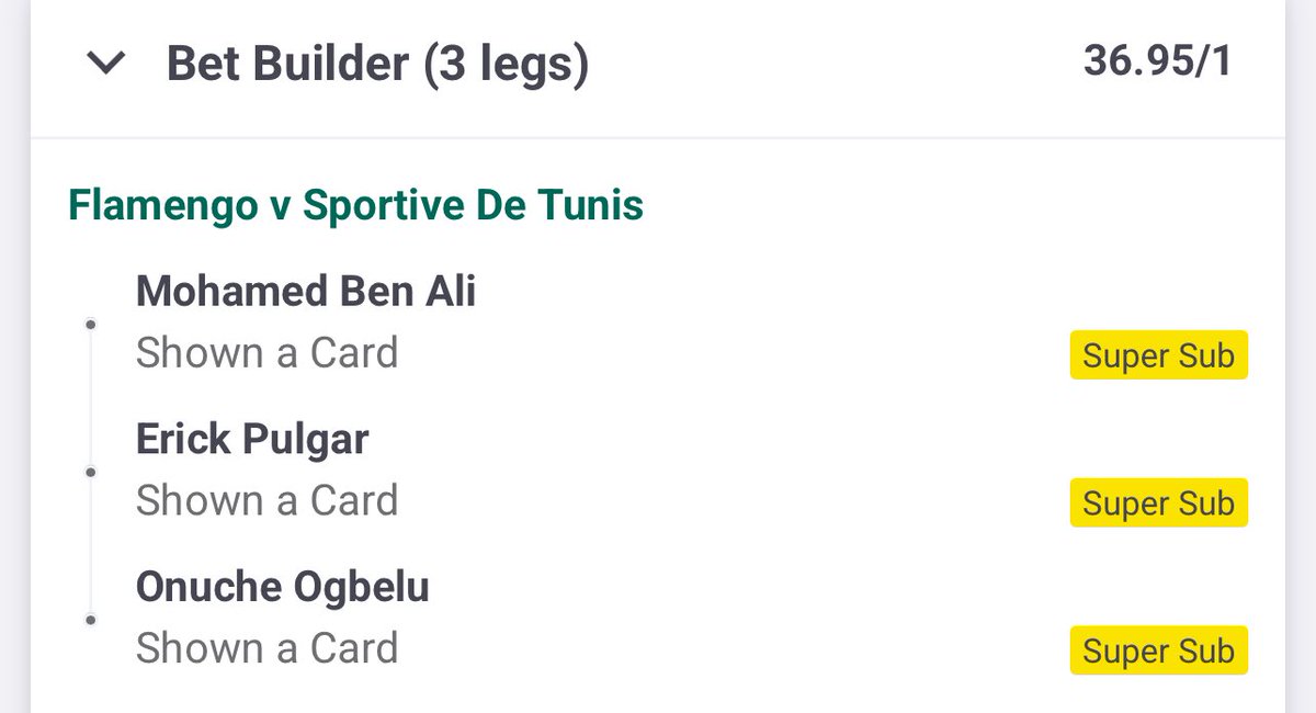 Flamengo RJ vs Esperance Tunis Bet Builder CARDS 🟨

@ 37.95 odds

❤️this tweet if you back it!
