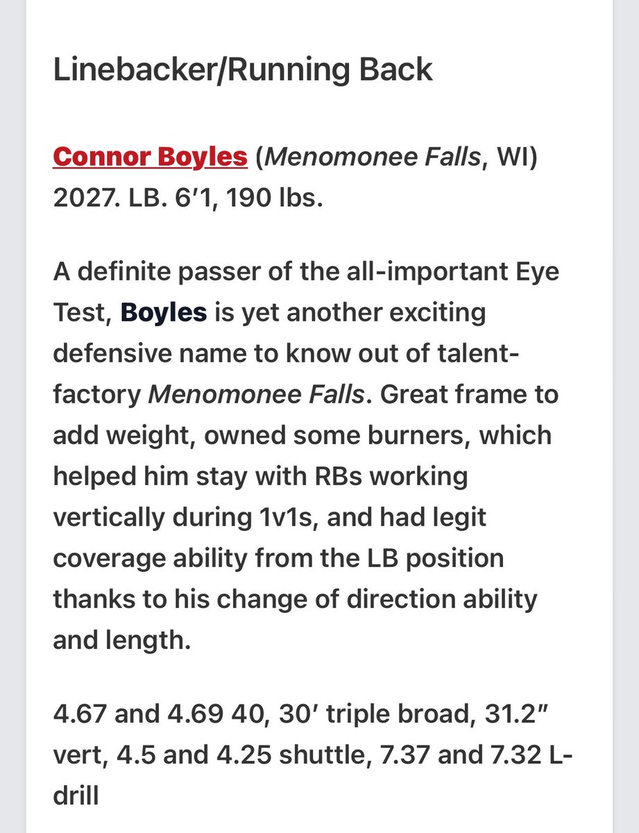 Connor Boyles (@connorboyles14) on Twitter photo Thank you <a href="/OJW_Scouting/">PrepRedzone Oliver</a> for the camp report!
<a href="/MJ_NFLDraft/">Mark Johnson</a> <a href="/PrepRedzoneWI/">Prep Redzone Wisconsin</a> <a href="/McNamara_247/">Jon McNamara</a> <a href="/Football_MFHS/">Menomonee Falls Football</a> Thank you <a href="/OJW_Scouting/">PrepRedzone Oliver</a> for the camp report!
<a href="/MJ_NFLDraft/">Mark Johnson</a> <a href="/PrepRedzoneWI/">Prep Redzone Wisconsin</a> <a href="/McNamara_247/">Jon McNamara</a> <a href="/Football_MFHS/">Menomonee Falls Football</a>
