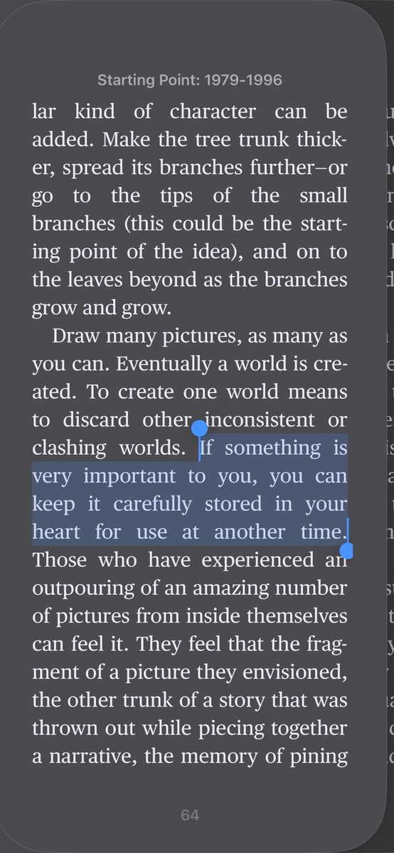Hemingway: “kill your darlings” 

Miyazaki: “If something is important to you, keep it carefully stored in your heart for another time.”