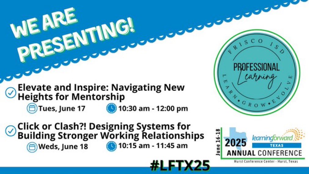FisdLearns's tweet image. Can’t wait to kick off some learning tomorrow at @LearnTexas and talk about FISDs mentoring journey! Come stop by and see us in Room E!!