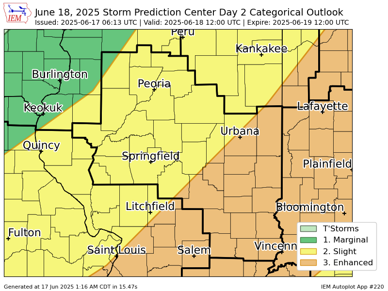 #SPC issues Day 2 Enhanced Convective Risk at Jun 17, 6:13z for ILX spc.noaa.gov/products/outlo…