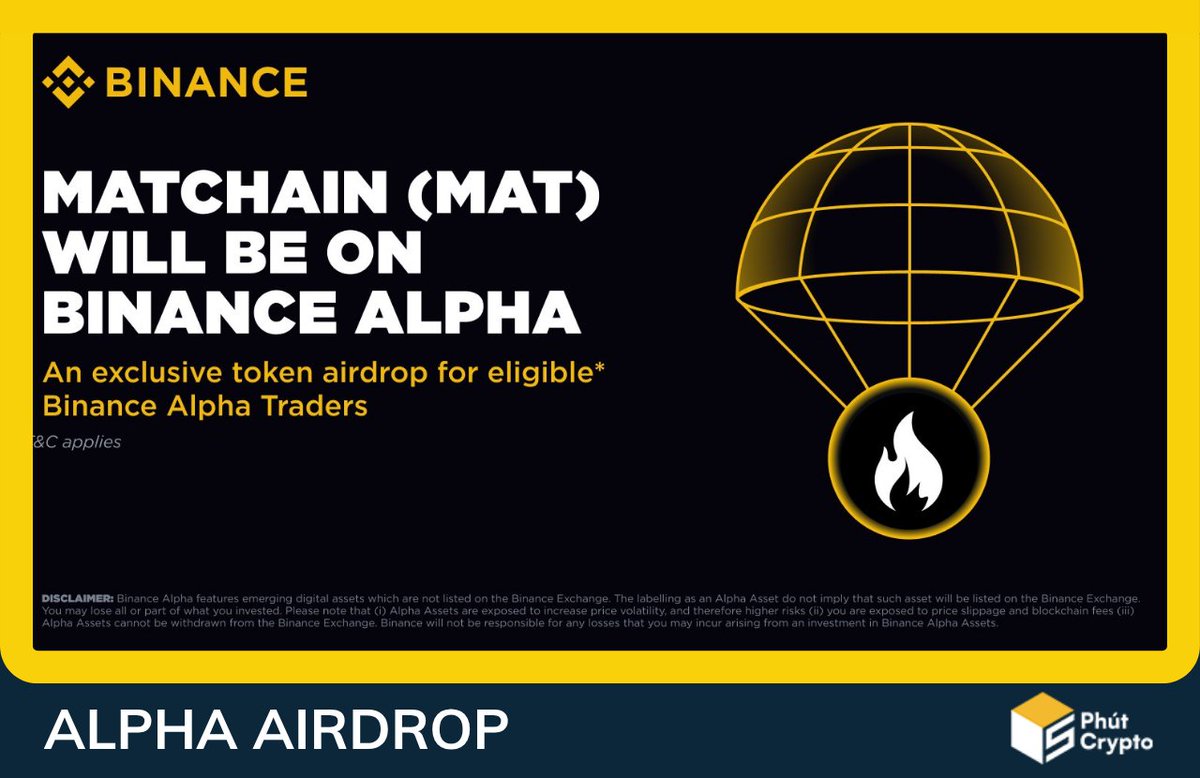 🔥Người dùng Binance Alpha tiếp tục nhận airdrop Matchain (MAT) vào 19/06  ⚠️Ngưỡng điểm Alpha đủ điều kiện sẽ được công bố sau Cũng từ ngày 19/06, cơ  chế airdrop của Binance