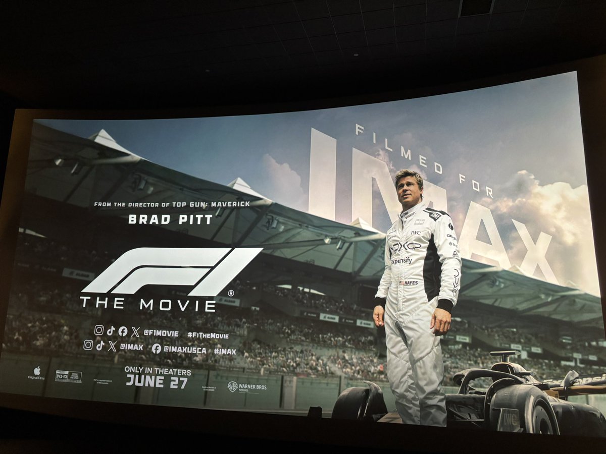 Today’s 2nd screening: <a href="/F1Movie/">F1 Movie</a> is the best kind of big-budget blockbuster, featuring immersive extended racing sequences &amp; anchored by a formidable rivalry between Brad Pitt &amp; Damson Idris’ racers. Don’t wait for <a href="/AppleTV/">Apple TV</a> - see it on the big screen! Review for <a href="/Awards_Buzz/">Awards Buzz</a> tmrw.