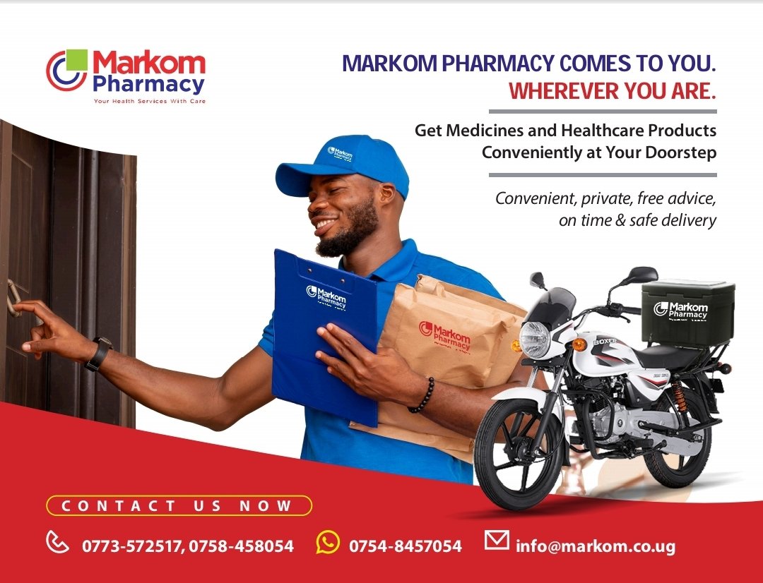 Sick? Busy? Can't stand the long cues? Not one to lose time and fuel in traffic?  worry not! We’ve got you covered!  

📞 Call/WhatsApp 0758457054/0773572517   

Hustle not, Markom Pharmacy delivers– Wherever you are!
markompharmacy.ug