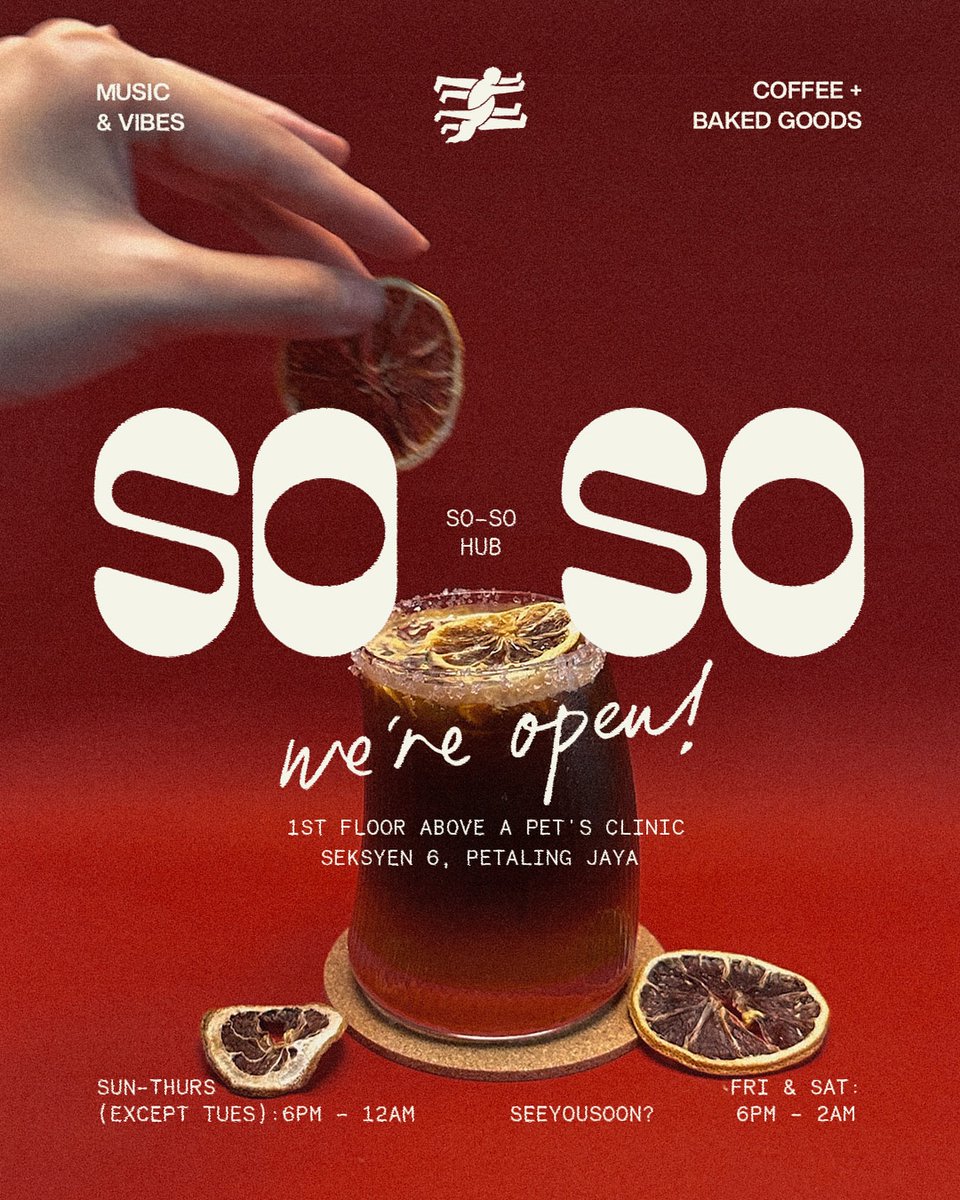 Aku teringin nak pergi Soso Hub. Haritu masa opening lepas raya nak singgah tapi tak sempat pulak. Nak rasa vibes cafe <a href="/afiq_azren/">piponation</a> dengan Hana bikin. Korang kalau berdekatan, bolehlah cuba try.

📍 Soso Hub, Seksyen 6, Petaling Jaya