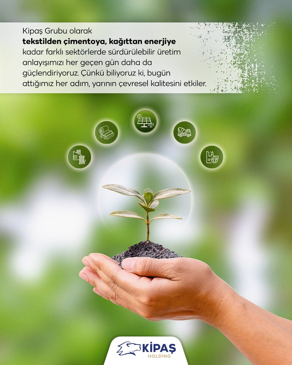 Kipaş Grubu olarak tekstilden çimentoya, kağıttan enerjiye kadar farklı sektörlerde sürdürülebilir üretim anlayışımızı her geçen gün daha da güçlendiriyoruz. 

Çünkü biliyoruz ki, bugün attığımız her adım, yarının çevresel kalitesini etkiler. 
#sürdürülebilirlik #üretim #cevre
