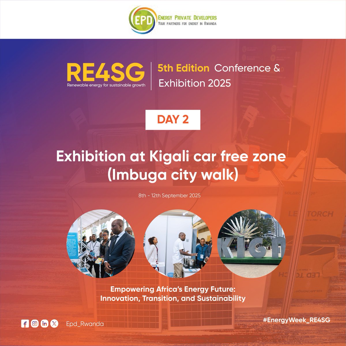 Day 2 of #Energyweek_RE4SG!
We will be live at Imbuga City Walk  showcasing clean energy solutions shaping Africa’s future.

Doors are open to all innovators who are ready to engage!

Come see the innovation in action and explore the technologies shaping tomorrow.