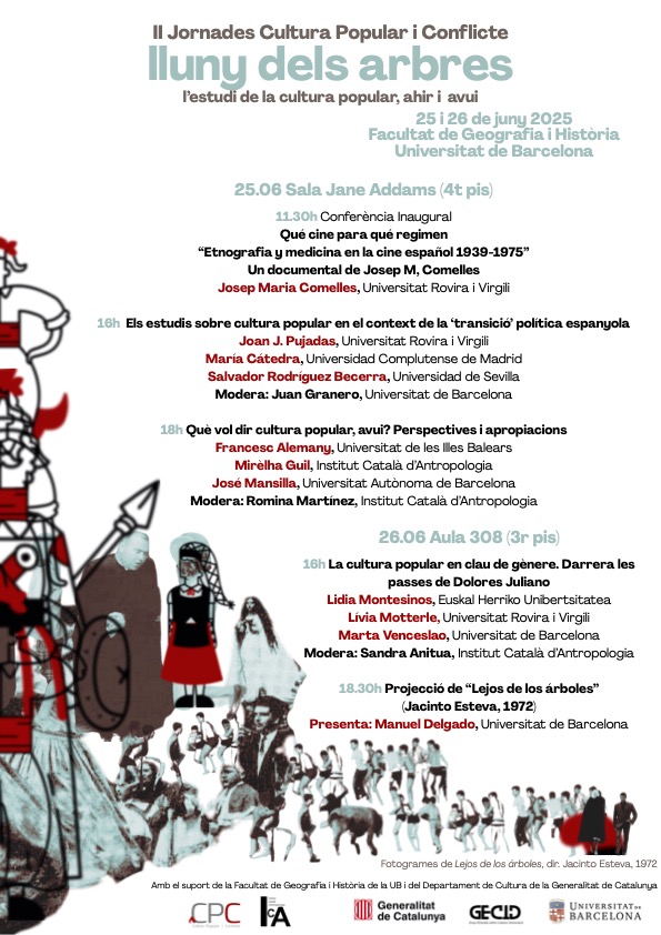 El 25 i 26/6, dimecres i dijous proper, fem les Jornades del grup Cultura Popular i Conflicte de l'ICA. No cal inscripció. Al Campus Raval de la UB. Per una mirada sobre la cultura popular que la reconegui com a camp de batalla. Aquí teniu el programa. <a href="/cpc_ica/">Cultura Popular i Conflicte</a> <a href="/AntropologiaCat/">ICA</a>