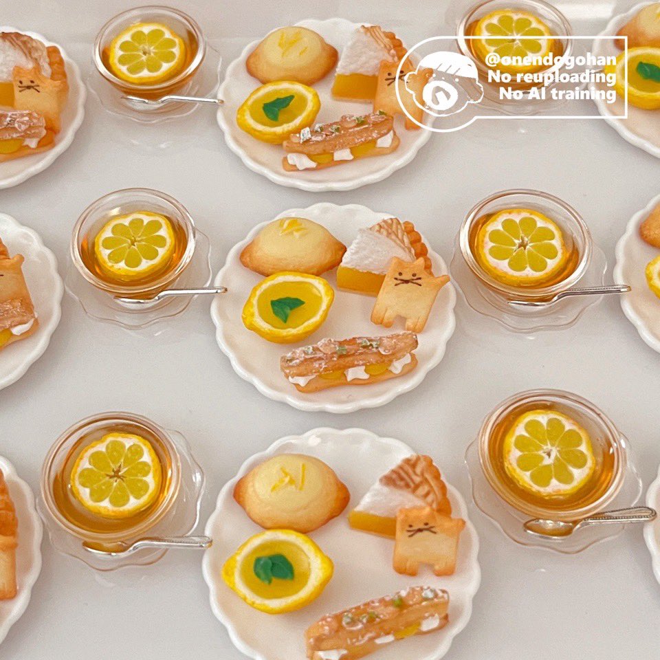 イメージイラストではワンプレートでしたがレモンティーゼリーが入りきらず器を分けてます。
あと、再びボニャールクッキーも添えてみました🐾
シリーズ化できたらいいなという気持ちを込めて！