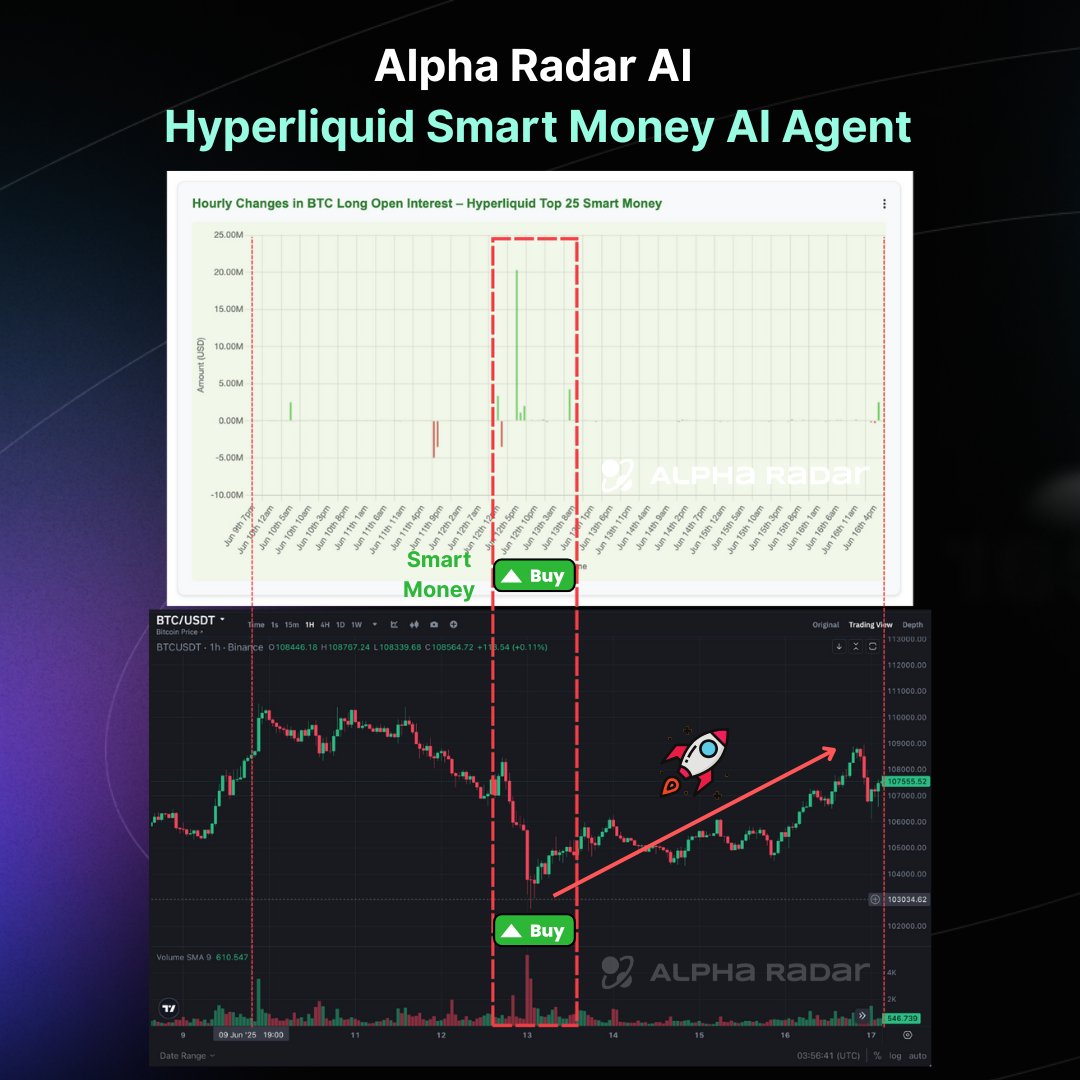 Sneak Peek: Alpha Radar Hyperliquid Smart Money AI Agent

Alpha Radar Hyperliquid Smart Money AI Agent allow you to identify the most elite smart money in crypto market, follow their strategies for profit. 

Here's an example: 
From 12am, June 12 to 8am, June 13, the price of