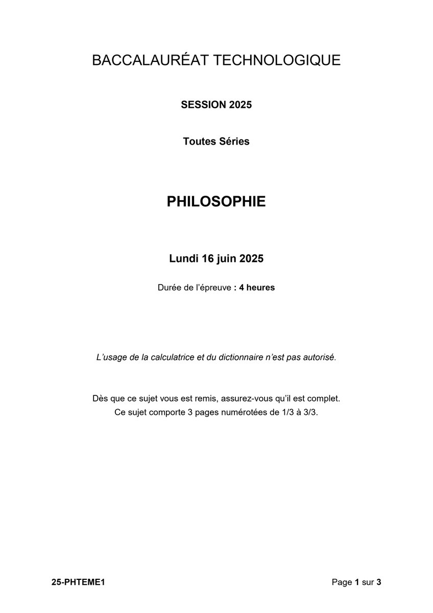 classedebruce's tweet image. Sujets de philosophie du bac technologique 2025 :
1. Sommes-nous libres en toutes circonstances ?
2. Avons-nous besoin d’art ?
3. Explication d&apos;un extrait de la Théorie des sentiments moraux d&apos;Adam Smith.