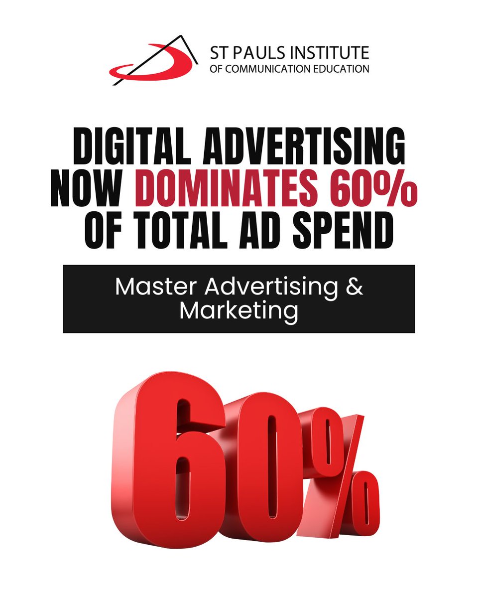 India's #advertising sector is BOOMING in 2025 with a massive growth, reaching ₹1,64,137 crore!

- Digital advertising now dominates 60%+ of total ad spend
- AI and digital transformation are creating NEW job roles daily

#AdmissionsOpen: admissions.stpaulsice.com