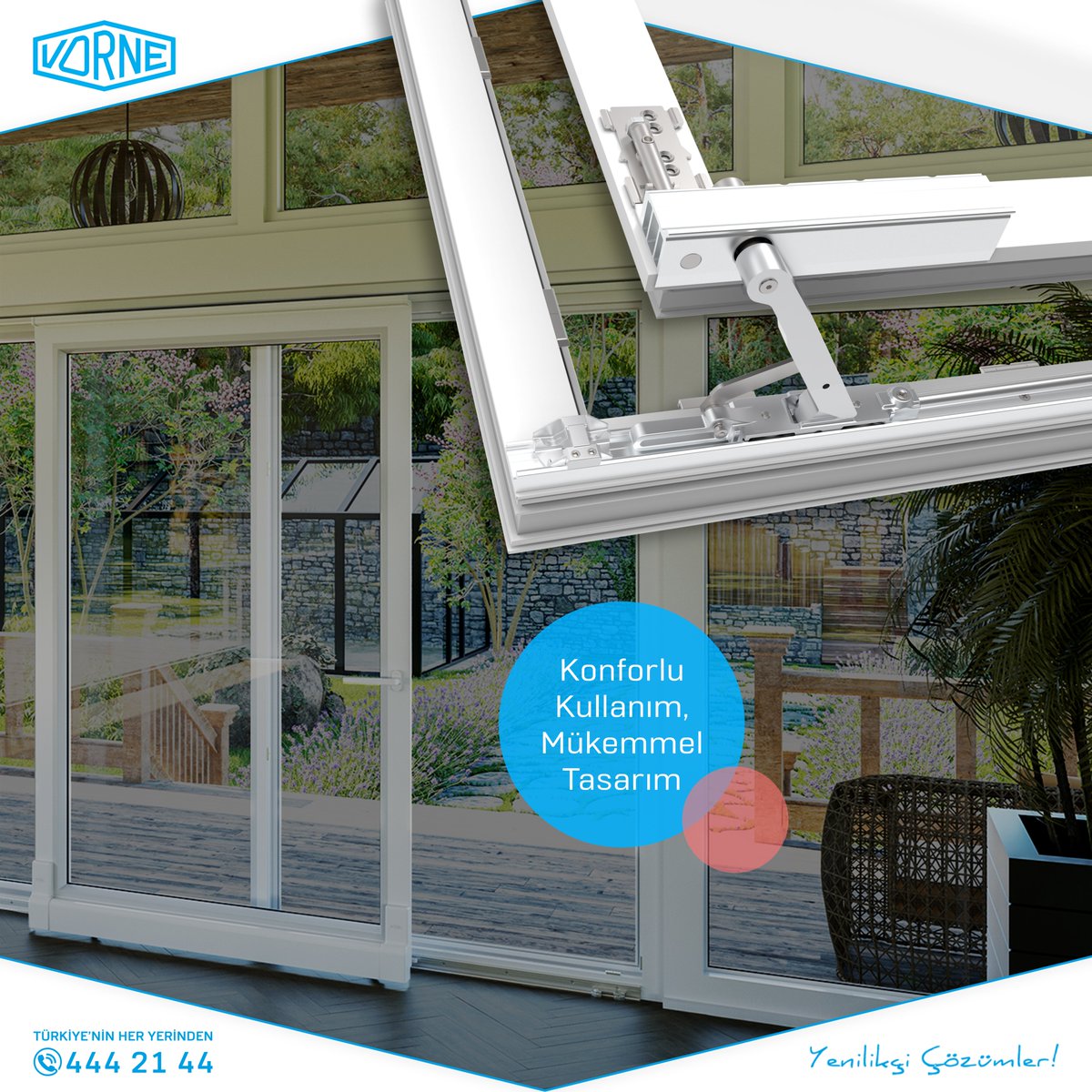 Balkon, teras ve bahçe çıkışı gibi geniş alanlarda kullanılmak üzere tasarlanan VORNE Paralel Devirmeli Sürme Sistemi, mekanlarda ferahlık ve önemli ölçüde yer kazanımı sağlar.
#vornesystems #paraleldevirme #pencere #kapı #sürmesistemi #paralleltilting #window #slidingsystem